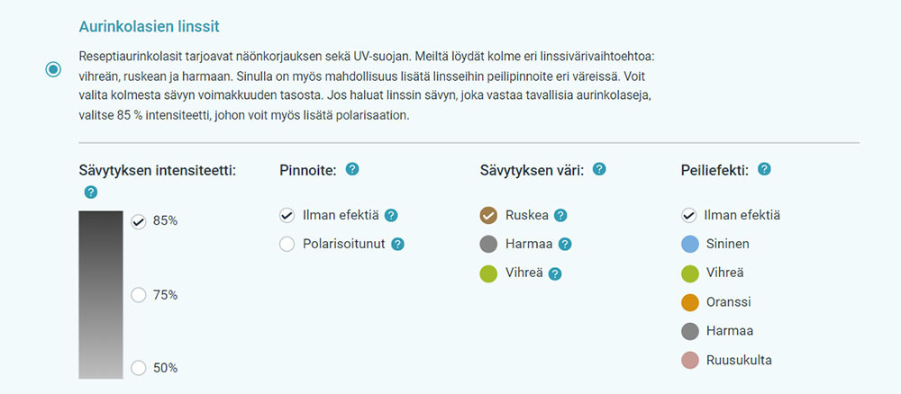 Valitse aurinkolasilinssit