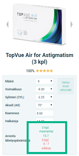 Alensa varastolta loppu olevien tuotteiden toimitusaika